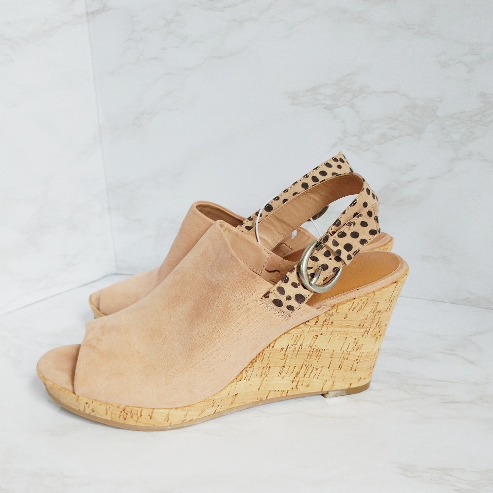 Blush Sasha Microsuede Peep Toe Wedge Pumps - Picture 7 of 7